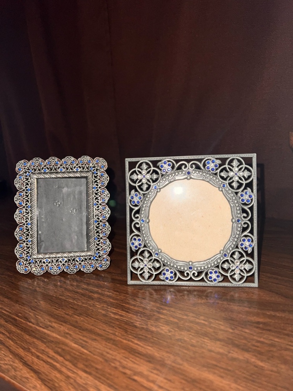 2 Ornate Silver Picture Frame with Blue Enamel Accents